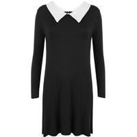 Lina Collar Long Sleeve Swing Dress - Black