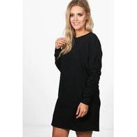 Libby Ruched Sleeve Oversized Sweat Dress - black