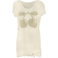 Linette Cherry Beaded Uneven Hem Top - White