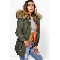 liv 2 in 1 zip out parka with faux fur hood khaki