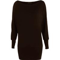 Liddy Plain Long Sleeved Batwing Top - Dark Brown