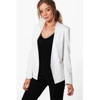Lined Zip Detail Tailored Blazer - ivory