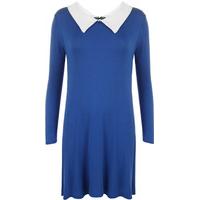 lina collar long sleeve swing dress royal blue