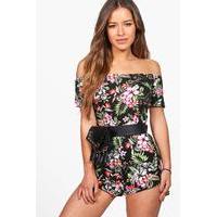 Lily Off The Shoulder Tropical Print Playsuit - multi