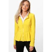 Lined Zip Up Peplum Blazer - yellow