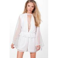 Lisa Spot Chiffon Ruffle Playsuit - white