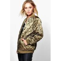 Lily Longline Quilted Satin Bomber - khaki