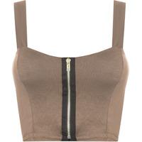 Lindsey Zip Detail Strappy Sleeveless Bralet - Mocha