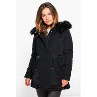Lilly Luxe Parka With Faux Fur Hood - black
