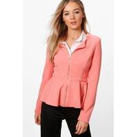 Lined Zip Up Peplum Blazer - peach