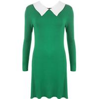 lina collar long sleeve swing dress green