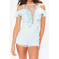 Lilian Blue Pleated Cold Shoulder Playsuit