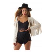 Limited Edition Cream Fringe Suede Jacke