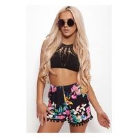 lilly black floral pom pom shorts