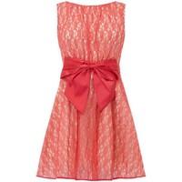 Little Mistress - Coral Lace Bow Skater Dress, Size 8 women\'s Long Dress in pink