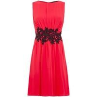 Little Mistress - Coral Embroidered Waist Fit Flare Dress, Size 8 women\'s Long Dress in pink