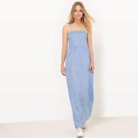 Linen Maxi Dress with Tie Shoestring Straps