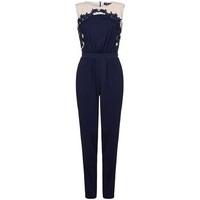 little mistress cream navy floral embellished jumpsuit size 8 womens j ...