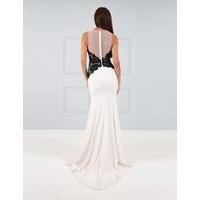 LIZA - White and Black Maxi Gown with Floral Lace Embroidery