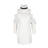 LILLIAN - White Mesh Ruffle Mini Dress