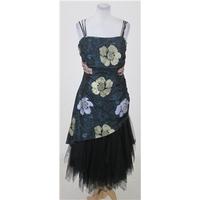 Linea Raffaelli, size 12 black & flower mix evening dress