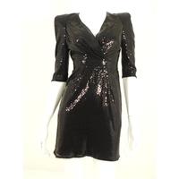 Lipsy Size 8 Black Sequinned Evening Dress with padded shoulders