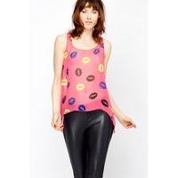 Lip Print Dip Hem Sheer Vest