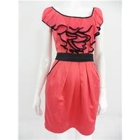 Lipsy Size 8 Red Satiny Summer Dress With Frill Detail
