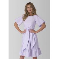 Lilac Wide Sleeve Tie Front Frill Hem Dress