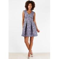 Lilac V Neck Line Floral Jacquard Dress