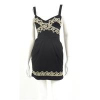 Lipsy Size 6 Black Fitted Tulip Dress with Decorative Lace Edging