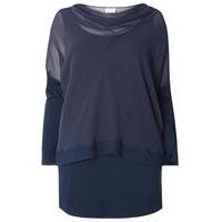 Live Unlimited Navy Blue Chiffon Overlay Top, Navy