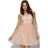 Little Mistress Pink Floral Lace Prom Dress