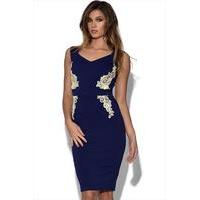 Little Mistress Navy Bardot Floral Side Dress