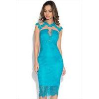 Little Mistress Turquoise Lace High Neck Bodycon Dress