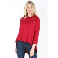 Litizia Lagenlook Button on Cowl Neck Hi Lo Oversized Top