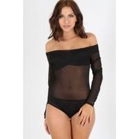 Lidia Off The Shoulder Fish Net Bodysuit Top