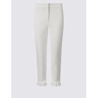 Limited Edition Cotton Blend Frill Hem Slim Leg Trousers