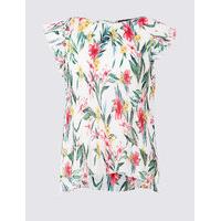 Limited Edition Floral Print Plisse Cap Sleeve Shell Top
