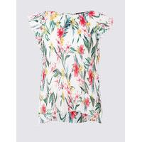 limited edition floral print plisse cap sleeve shell top