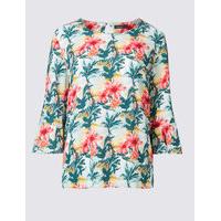 Limited Edition Floral Print 3/4 Sleeve Shell Top