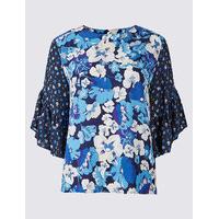 Limited Edition Floral Print Frill Sleeve Shell Top