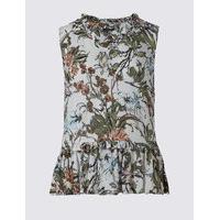 Limited Edition Floral Print Crinkle V-Neck Peplum Vest Top