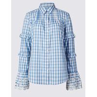 Limited Edition Pure Cotton Gingham Ruffle Sleeve Shirt