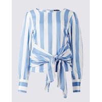 Limited Edition Pure Cotton Striped Tie Front Shell Top