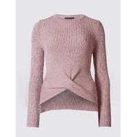 Limited Edition Textured Front Tie Twist Round Neck Jumper