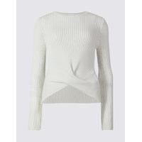 Limited Edition Textured Front Tie Twist Round Neck Jumper