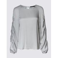 limited edition satin round neck open sleeve blouse