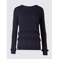 Limited Edition Textured Crop Frilled Round Neck Jumper