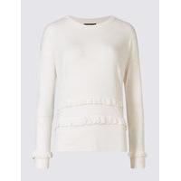 Limited Edition Textured Crop Frilled Round Neck Jumper